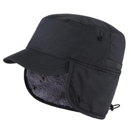 Magracy Outdoor Men's Winter Baseball Cap with Visor Warm Earflap Hat Faux Fur Trapper Hunting Hat Ski Snow Black