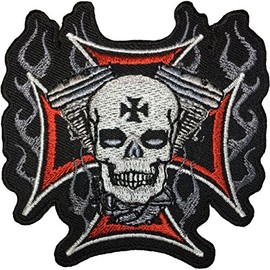 Papapatch Cross Motor Skull Motorcycle Biker Costume DIY Applique Embroidered Sew on Iron on Patch (IRON-ON-CROSS-MOTOR-SKULL)