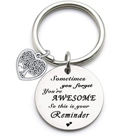 Tecreo Sometimes You Forget You're Awesome Inspirational Keychain for Boys/Girls/Men/Women Coworker Keychain Retirement Birthday Gift, silver