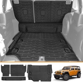 HUYINPJ Cargo Mat Backrest Mat Compatible with 2021-2024 Jeep Wrangler JL 4 Door 4XE(Plug-in Hybrid), Cargo Liner Back Seat Cover TPE All-Weather Protector for Jeep Wrangler 4 Door Accessories