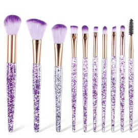 10 PCS Crystal Glitter Makeup Brushes, Cute Makeup Brushes Face Cosmetics Blending Brushes Professional Glitter Brushes for Foundation Concealer Eye Shadow Blush Lip