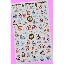 Year Snowman Penguin Snowflake Santa Reindeer Nail Stickers F691 for Nails Design Nail Art Stickers Decals Supplies Manicure Tips Sticker Colorful for Nail Decorations