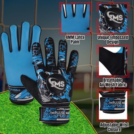 IMPULSE MAX SPORTS Premium Goalkeeper Gloves for Youth | Quality Latex Palm & Back Hand | Superior Grip, Impact Absorption, Comfort, and Durability | Availabel in Various Sizes & Colors (Blue, 5)