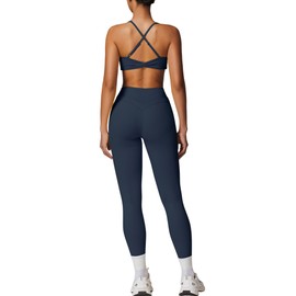 QBGJTD Two Piece Womens Workout Sets for Women U Neck Cross Back Sports Bras Matching Tummy Control High Waist Leggings Set Gym Yoga Jogger Athletic Clothes Pilates 2 Piece Outfits Dark Blue M