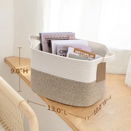 Woven Storage Basket, Cotton Rope Basket for Shelves Closet Organizer, Square Shelf Basket for Toys, Books, Shoes, Decorative Empty Gift Basket for Home Bathroom Decor, 33x25x22.5cm, Brown