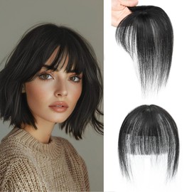 viviaBella Hairtoppers, Clip in Bangs Real Human Hair with high cranial top for volume Light and airy French bangs for women Clip On Air Bangs for Daily Wear (Jet Black, 3D French Bangs 1.57"X2.36")