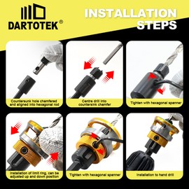 DARTOTEK Countersink Drill Bit Screwdriver Set Carbide Tipped Adjustable Depth Stop HSS Tapered Drill Head 3.2MM 3.6MM 4MM 4.4MM 4.8MM for Wood, Plastic, Woodworking, Quick Release Hex