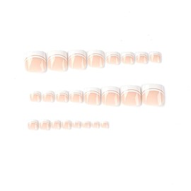 WAFOLOZE Press on Toenails - Short Glossy Artificial French Tip Toe Nails for Women - 24 Pieces (B)
