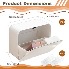 Realand Wall Qtip Holder with Mirror, Push Type Adhesive Bathroom Wall Organizer Dispenser with 2 Compartments for Cotton Swabs Balls Rounds Floss Pick Makeup Pads Hair Tie, Large