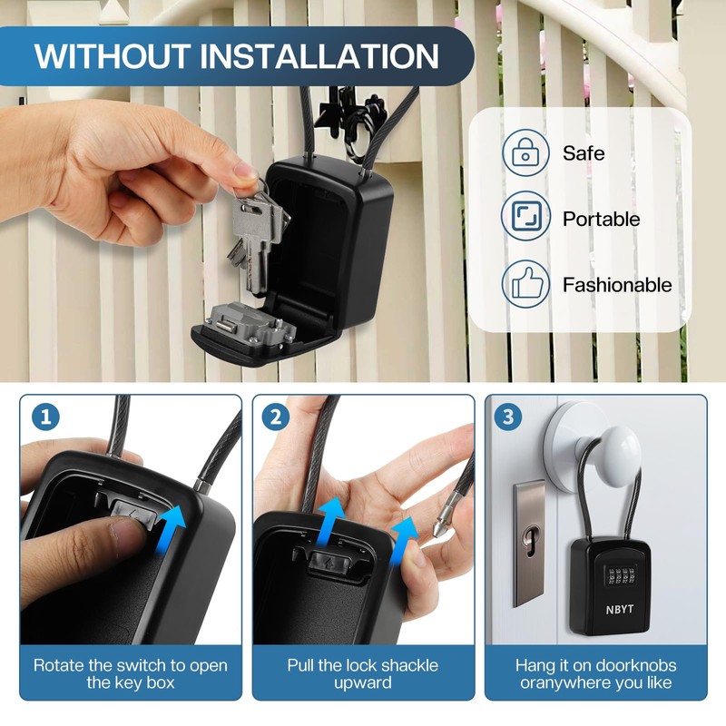 NBYT Portable Combination Lock keybox,For House Keys Key Hiders to