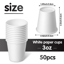 Huaiid 3 oz 50 Pack Disposable Cups, Paper Cups, Bathroom Cups, Mouthwash Cups, Espresso Disposable Cups, Small Cups for Bathroom, Snack, Espresso, Mouthwash (White)