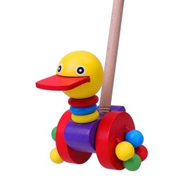 NUOBESTY Baby Wood Pushing Pull Toys Cartoon Animal Baby Walker Push Toy Baby Pull Along Toddler Learning Balance Walking Toys (Oblate Mouth Duck)