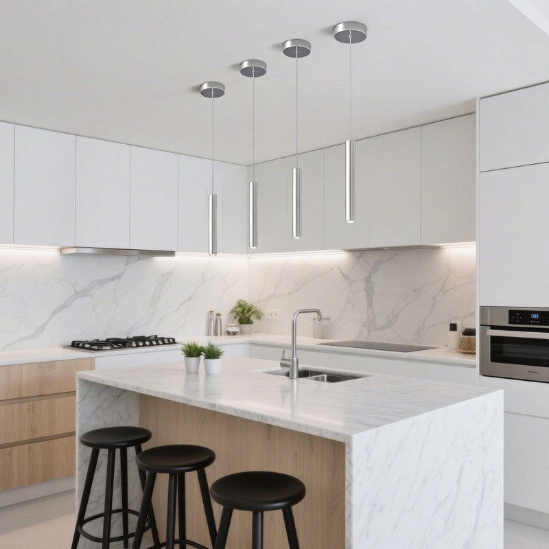 2 Pack Chrome Cylinder Pendant Lights for Kitchen Island, Modern