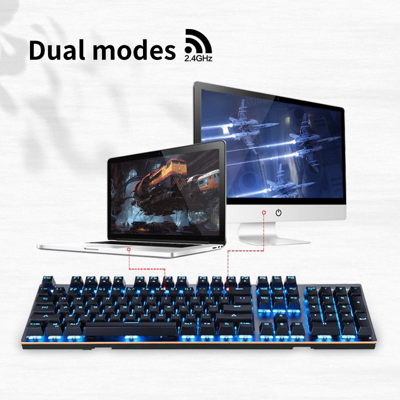 MOTOSPEED 2.4GHz Wireless/USB Wired Mechanical Keyboard 104Keys Led Backlit Brown