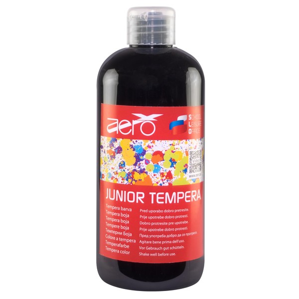 AERO Tempera Single Colours, Black, 0.5 L, Non-Toxic, Bright and Intense Colours, Highly Pigmented, Can Be Painted with Water, Suitable for Numerous Painting Techniques