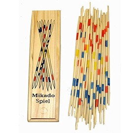The Home Fusion Company Wooden Retro Traditional Mikado Game Colourful Pick Up Sticks Game Wooden Box