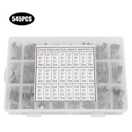 545Pcs 24 Models 0.1uF-1000uF Aluminum Electrolytic Capacitor Assortment Kit with Storage Box