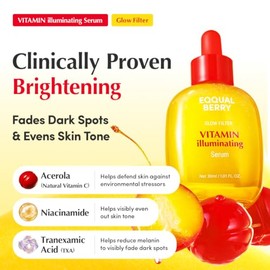 EQQUALBERRY - Suero iluminador de vitamina doble, niacinamida al 4% y TXA, suero iluminador de vitamina C para brillo y ácido hialurónico, cuidado de 