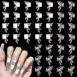 40 Piece Multicolor Left and Right Half Butterfly Wing Rhinestone Alloy Nail Art Decorations, Square Zircon Butterfly Wings Nail Art Charms, Alloy Rhinestone Decorations for DIY Nails Design