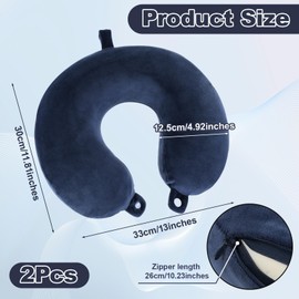 2 Packs Travel Pillow Cover Reusable Blue U Shaped Neck Pillow Covers with Zipper, Travel Pillows Case Covers Replacement Washable Soft Smooth Airplane Pillows Cover Stripe Comfort Travels Accessories