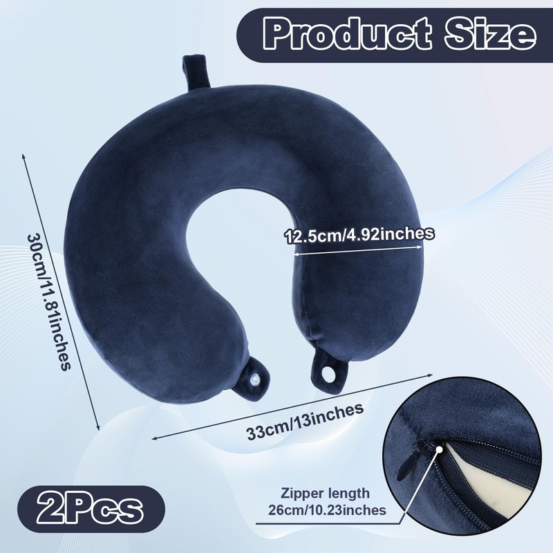2 Packs Travel Pillow Cover Reusable Blue U Shaped Neck