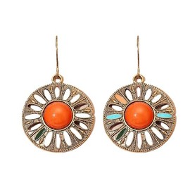 coadipress Bohemian Vintage Bronze Round Circle Earrings for Women Colorful Round Circle Geometry Dangle Drop Earrings Antique Ethnic Spiral Earrings Statement Jewelry Gifts (orange)