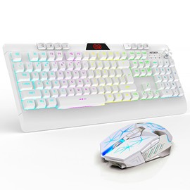 KBMSCITH H8 Wireless Gaming Keyboard and Mouse Combo, LED Backlit Rechargeable 3800mAh Battery, Mechanical Feel Anti-ghosting Keyboard with Wrist Rest + 7D 3200DPI Mice for Windows, Mac, PC, Laptop