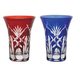 Edo Kiriko KY-7-8 Morning Glory Glasses, Pair of Four-Breasted Sword Yarai