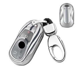 K LAKEY Key Fob Cover,Compatiable with Buick Enclave Lacrosse Verano Encore Regal Envision Cascada GL8 Smart Keyless Entry Key Fob Soft TPU Case Protector Shell Holder with Key Chain Silver