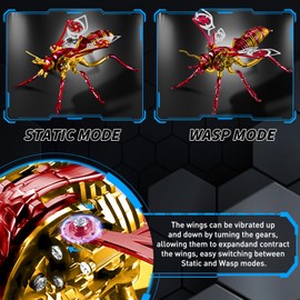 Microworld 3D Metal Puzzle, Northern Giant Hornet 3D Metal Model Kit, Mechanical Wasp 3D Puzzle for Adults, DIY Challenge 3D Puzzles Home Decor Art Craft Gifts (Red Gold)