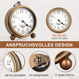 Maxspace Wecker Analog, Batteriebetriebener Wecker Analog Ohne Ticken, Vintage Tischuhr für Dekoration Wohnzimmer Schlafzimmer Schreibtisch (Muster)