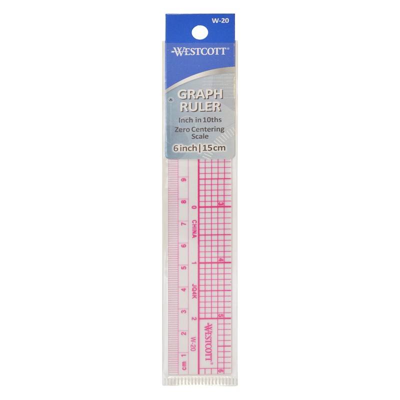 Westcott Transparent 10ths Graph Ruler, Dual Scales, Zero-Centering, Back-to-School, School