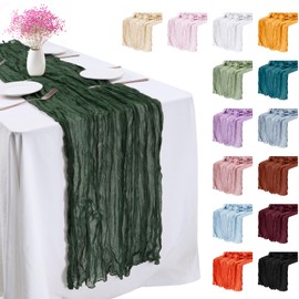LEREATI Dark Green Cheesecloth Table Runner 90cm x 400cm Chiffon Table Runner Gauze Fabric Sheer Cheese Cloth Table Runner for Dresser Birthday Wedding Dining Room Summer Boho Decoration