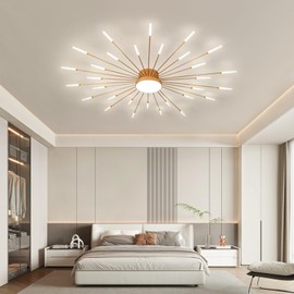 JAYMP 50.4" Ceiling Light Modern Flower Shape Ceiling Lamp for Living Room Dining Room Flush Mount Metal Acrylic Sputnik Firework Petal LED Lighting Fixture (Matte Gold, 30+1 Lights)
