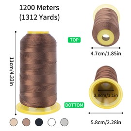 FOGAWA Bonded Nylon Sewing Thread 1200 Meters Brown Sewing Thread 210D/3 Strong Polyester Thread for Upholstery Leather Jeans Canvas Tarp Tent Beading