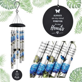 Blue Hydrangea Wind Chimes for Outside,Memorial Wind Chimes for Loss of Loved One Mother Father,Memorial Gifts,Sympathy Gift Baskets & Bereavement Gift idea,Wind Chime in Memory of a Loved One Mom