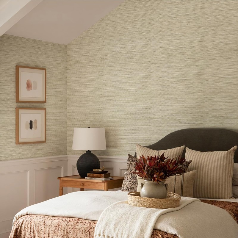 JiffDiff Grasscloth Wallpaper Peel and Stick Cream Grassweave Peel &
