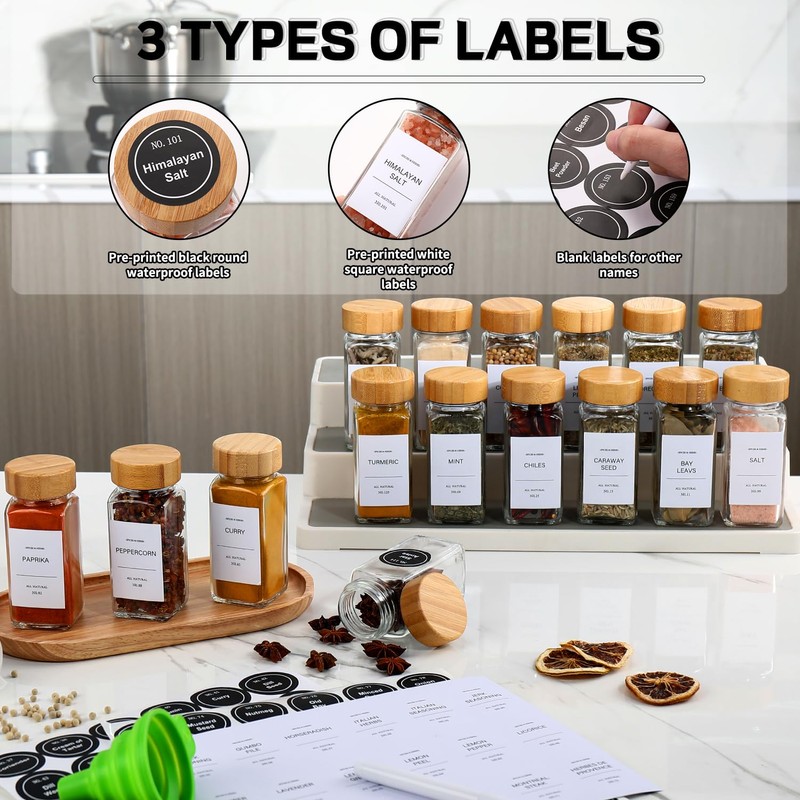 DIMBRAH Spice Jars with Label-4oz 36Pcs, Glass Spice Jars with