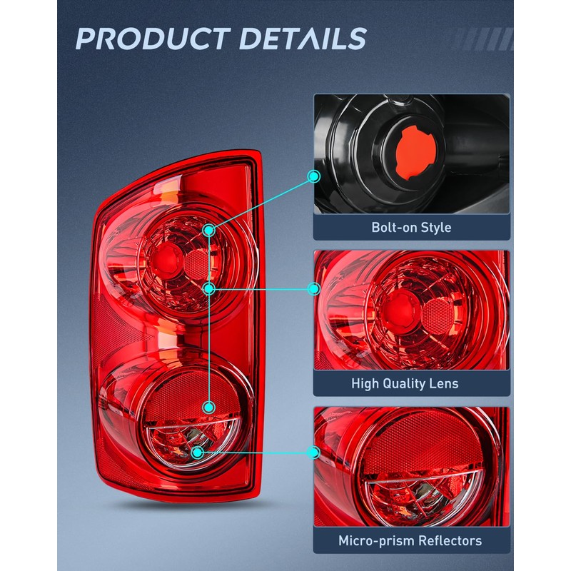 Nilight Taillight Assembly Compatible with 2007 2008 Dodge Ram 1500