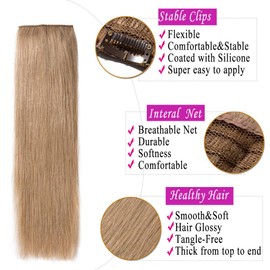 S-noilite Clip in Hair Extensions Human Hair Clip in Human Hair One Piece/5 Clips/3/4 Full Head Standard Weft Clip in Extensions 100% Remy Human Hair Straight #Dark Blonde 16"(40cm)-45g