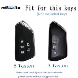 Ysbxitu For VW Scratch-Resistant Car Key Case Eui Leather Key Case Fits VW Golf 8 Seat Leon MK 4 Tarraco Ateca Octavia Scratch-Resistant Key Fob Case Car Keychain 3/5 Buttons, 3-Button A Brown