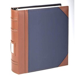 Executive Binder, English Leather 2 Tone with Stitching and Ribbed Spine, Heavy Duty 1 1/2" Inch 3 D-ring with Buster, Holds 225 8.5"x 11" Sheets With Memo Tag On Spine Blue