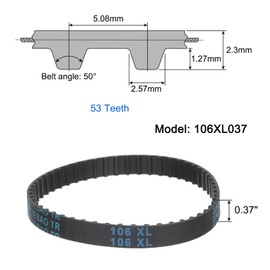 sourcing map 106XL 037 Timing Belt 53 Teeth Rubber Geared Cogged Belt, 0.37" Width, 0.20" Pitch Synchronous Timing Belt