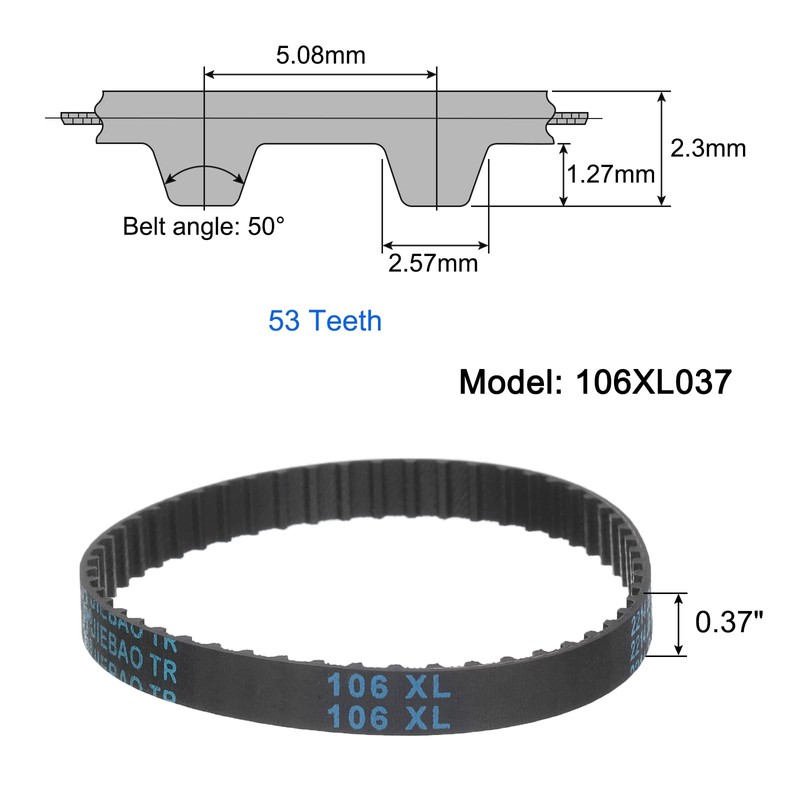 sourcing map 106XL 037 Timing Belt 53 Teeth Rubber Geared