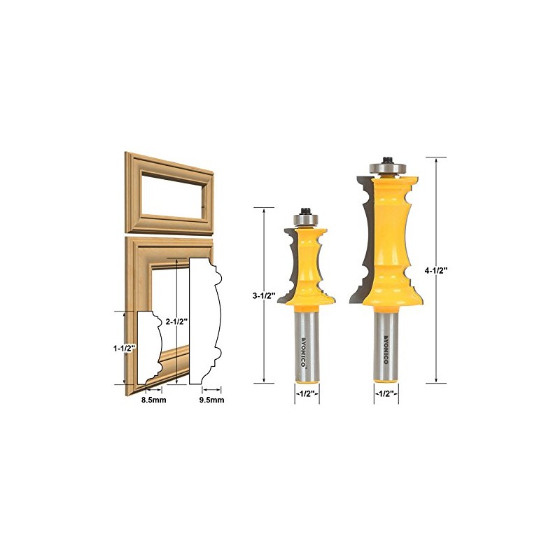 YONICO Cabinet Door Router Bits Miter Frame Molding Set 2