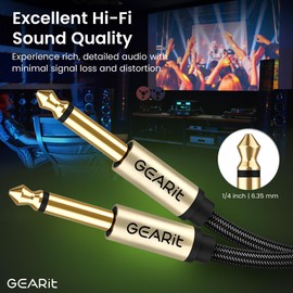 GEARit Guitar Instrument Cable (15ft 2-Pack) 1/4 Inch to 1/4 inch TS Straight Male to Male 6.35mm Mono Jack with Alloy Connector and Nylon Braid