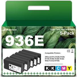 KANTEN 936e Ink Cartridges (with New Chip) Compatible for HP OfficeJet Pro 9125e 9135e 9110b 9128e 9130b 9122e Wide Format 9730e Printer with High Yield Pages(5Pack,2Black CMY)