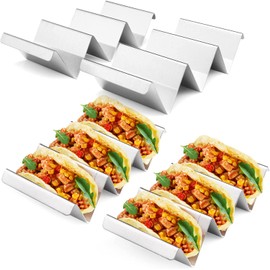 JIIKOOAI Taco Holders, Reversible Tortilla Rack Tray, Set of 4 Tortilla Racks, Stainless Steel Tortilla Stands, Each Holding 4 Tacos, Wave Tortilla Rack, Suitable for Restaurants and Families