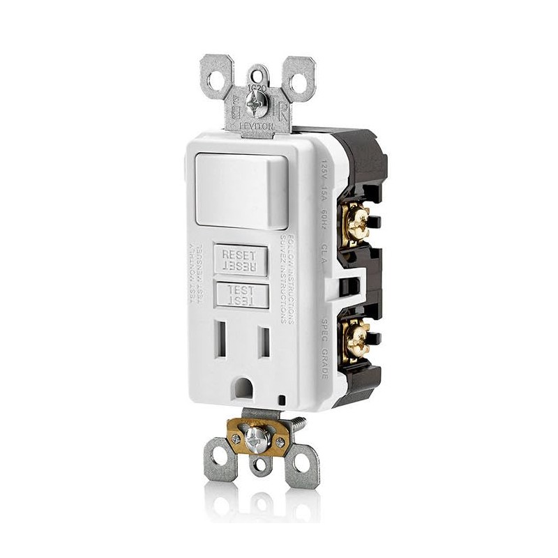Leviton GFCI Switch Outlet Combo, 15 Amp, Self Test, Tamper-Resistant