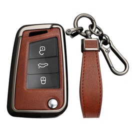 KUNIO Key Case Suitable for VW Golf 7 MK7 Polo T-ROC Tiguan Fits Skoda Superb Octavia Fits Seat Cupra Ateca Leon Ibiza Protection Key Case Key Fob 3 Buttons, brown, 3 Tasten